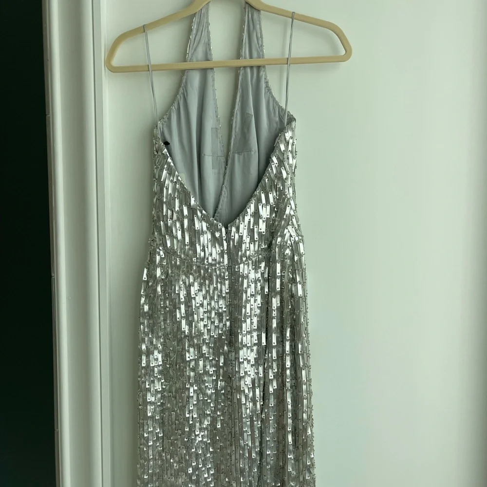 CD Greene Silver Faux Leather detailed halter gown with slit - Picture 7 of 8